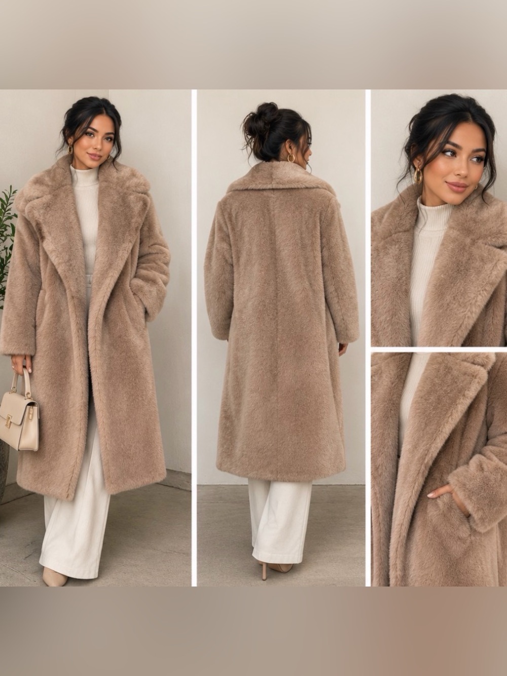 Avec Les Filles Taupe Plush Faux-Fur Long Coat